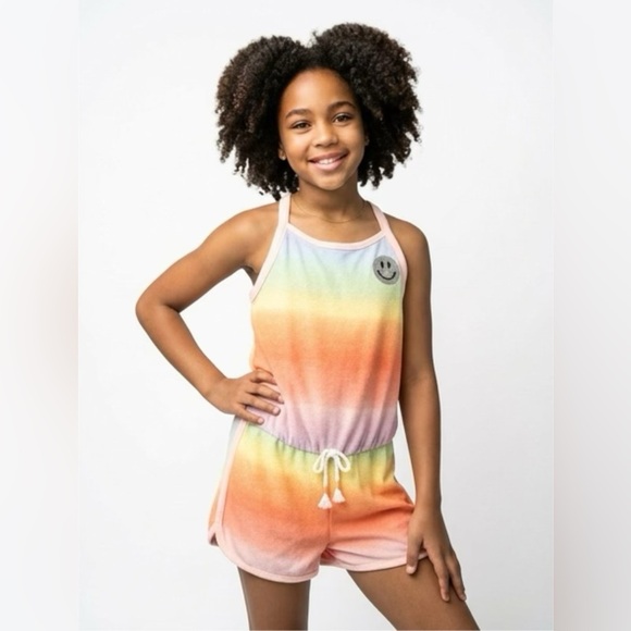 Epic Threads Other - Epic Threads Rainbow Smiley Face Ombre Short Terry Cloth Romper NWT 6X
